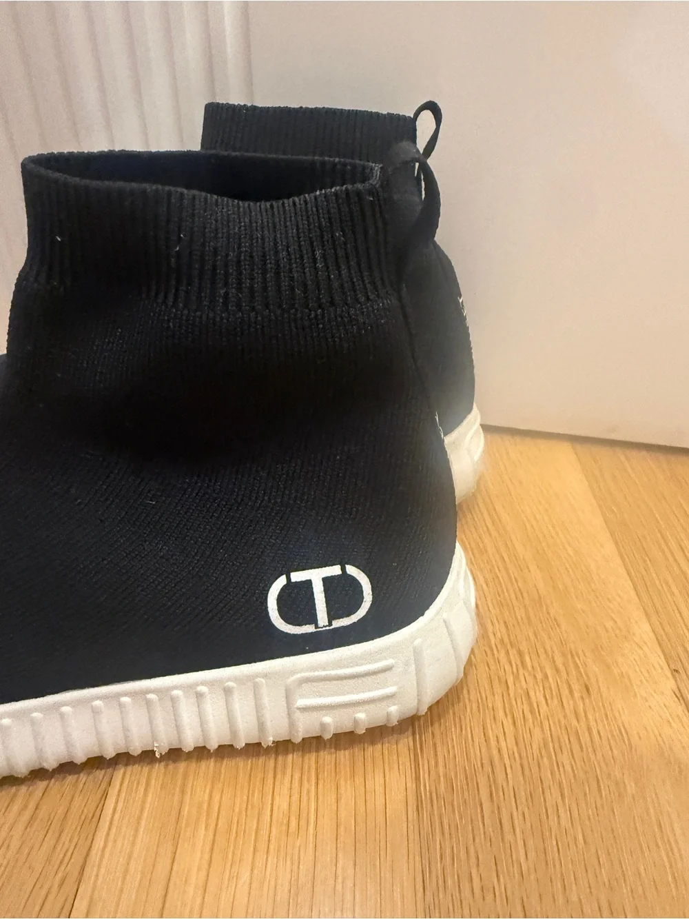 Twin-Set Black Knit Sock Sneakers with White Sole